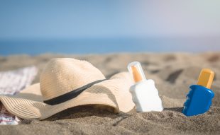 Sun protection set on beach